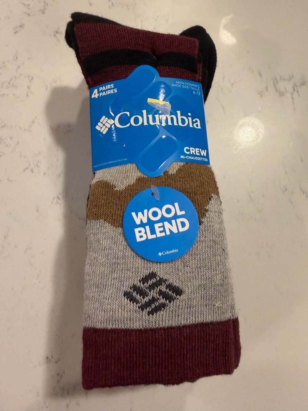 Columbia Men's Wool Blend Boot Socks, 4 Pack Shoe sz 6-12 $30